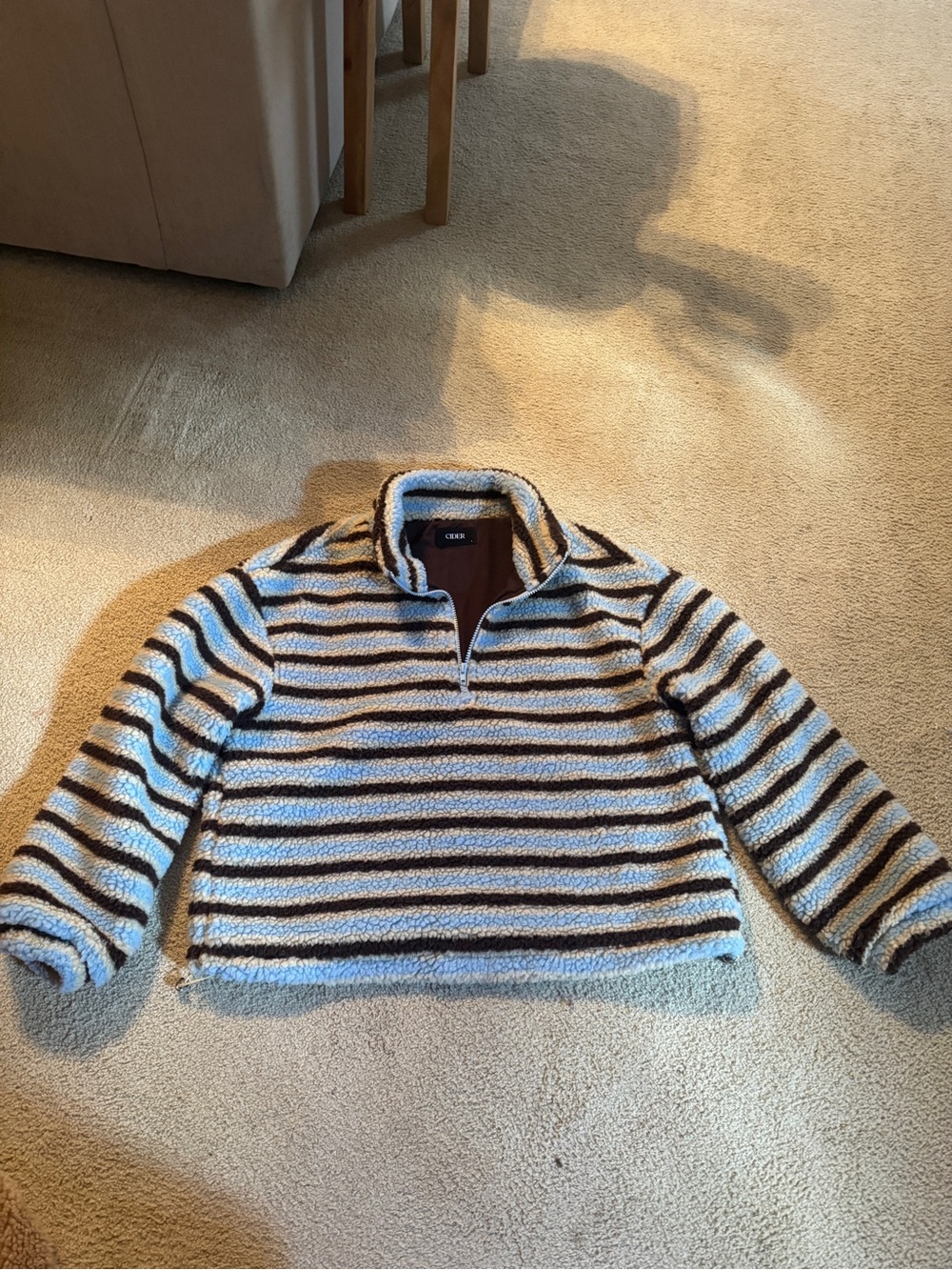 CIDER Cozy Striped Quarter-Zip Sweater - Brown & Cream
